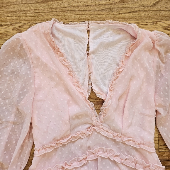 Pink Mini Dress Size Large No Brand Tag Tulle Polka Dot Open Back Ruffle Tiered - Picture 4 of 7